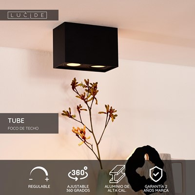 Lucide TUBE - Foco de techo - 2xGU10 - Negro